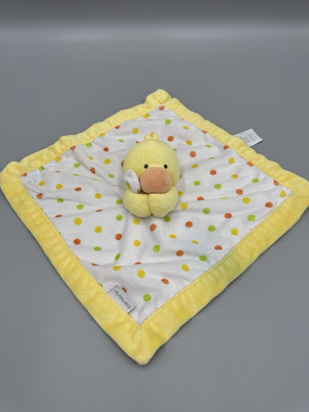 Carters Duck Baby Lovey Plush Security Blanket Polka Dots Yellow Orange